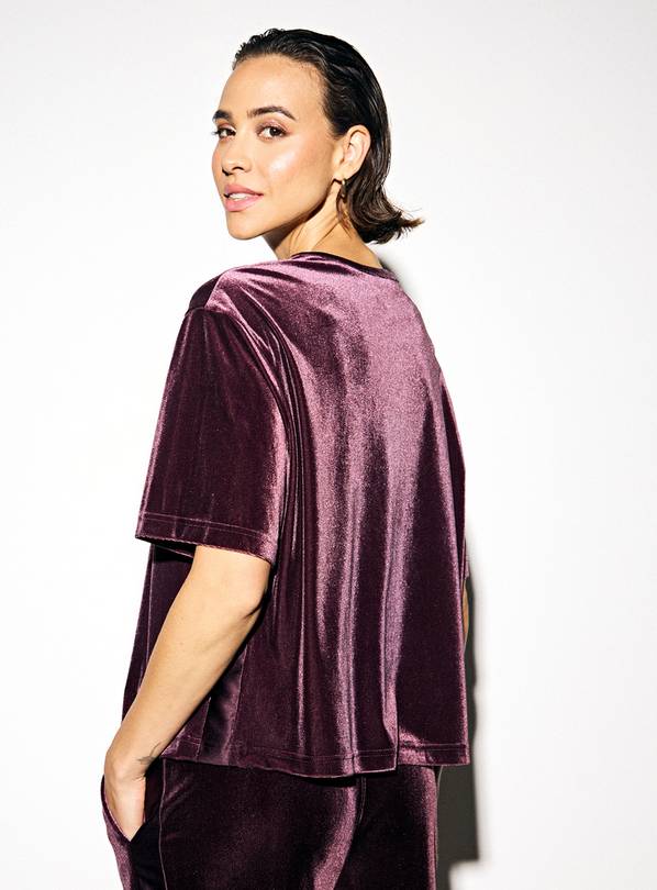 Burgundy Velvet Boxy T-Shirt  22